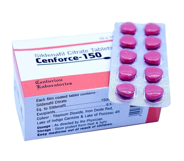 Cutie Cenforce 150 mg cu blister de pastile roz sildenafil pentru erectie