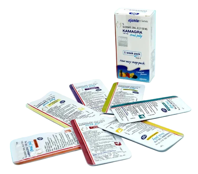 Jeleu Kamagra Oral Jelly 100 mg, ambalaj cu 7 plicuri plus unul gratuit pentru erectie rapida