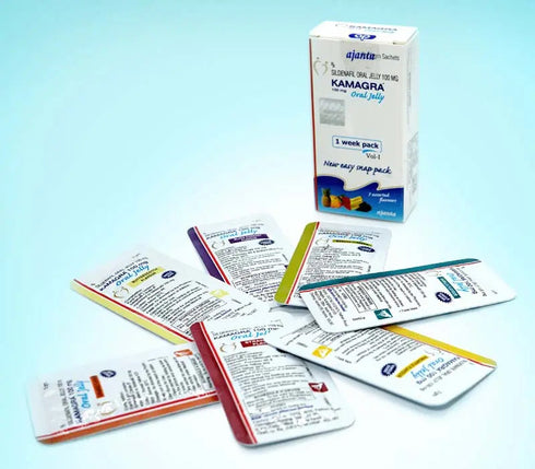 Jeleu Kamagra Oral Jelly 100 mg, ambalaj cu 7 plicuri plus unul gratuit pentru erectie rapida