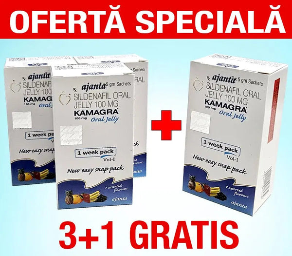 Oferta speciala Kamagra Oral Jelly 3+1 gratis, jeleu pentru erectie