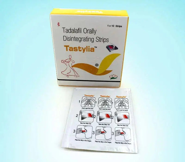 Cutie Tastylia cu timbre orosolubile de tadalafil pentru erectie